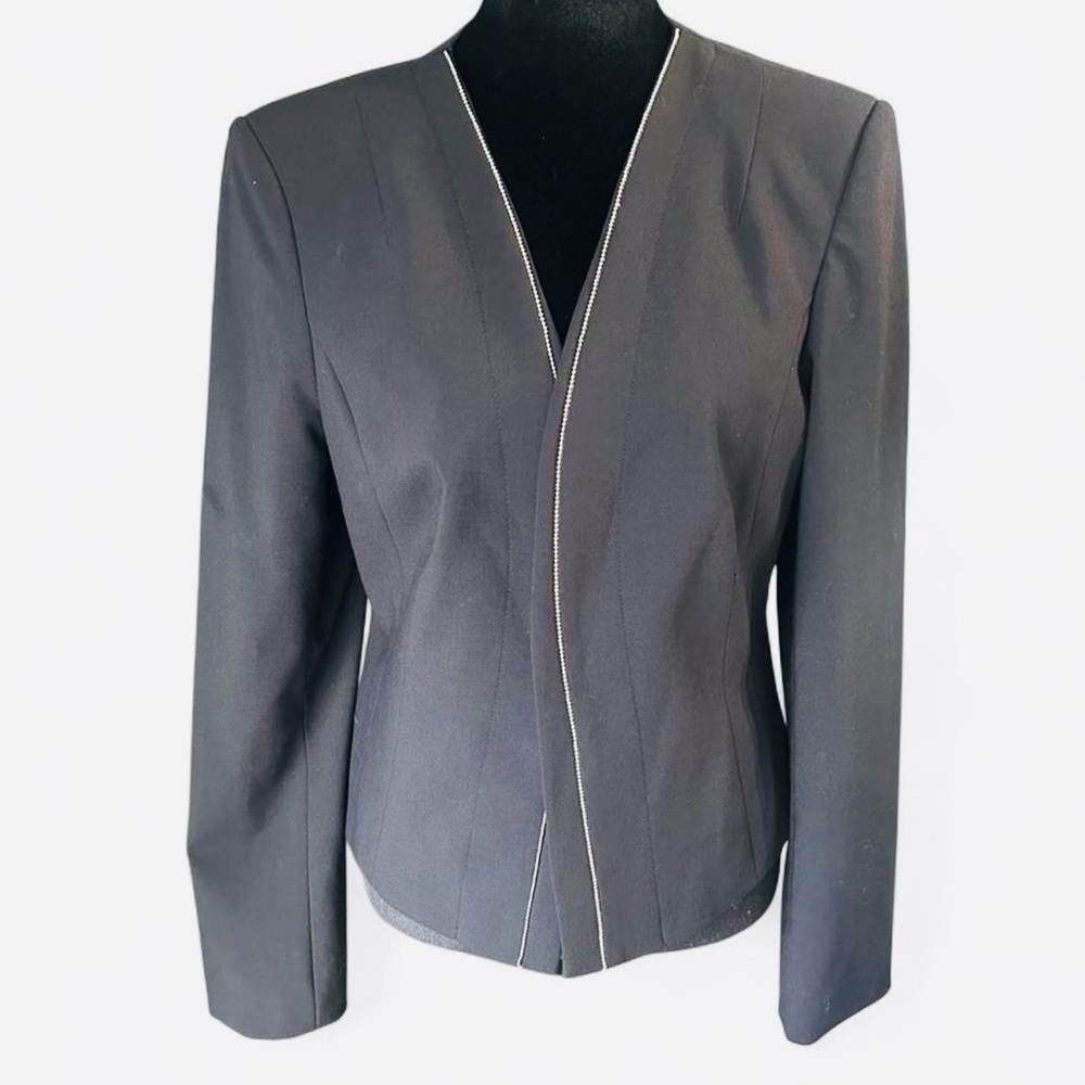 Calvin Klein Black Zip Front Blazer Size 10 Tailored Stretch Career Jacket - Picture 3 of 8